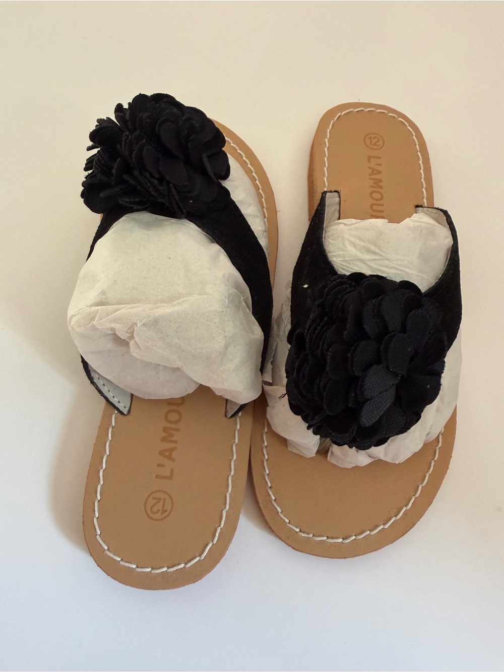 L'Amour Black Flower Thong Sandals Girls Size 12 | Wedding Church Summer